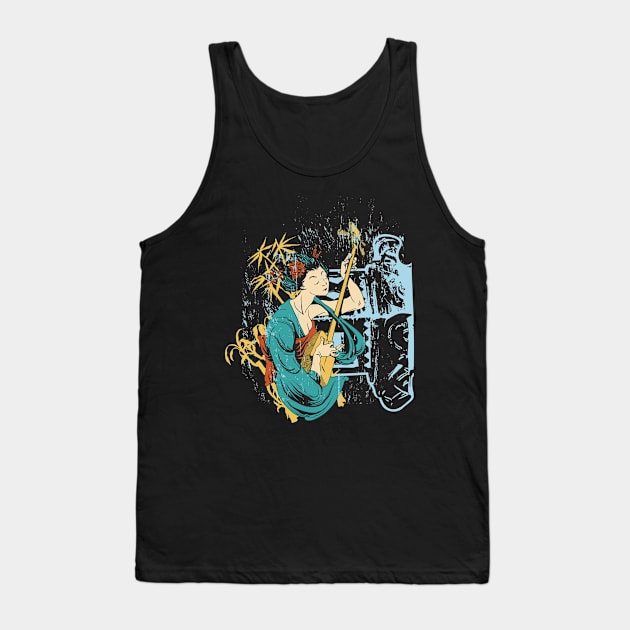 Japanese Geisha Illustration Tank Top by Foxxy Merch